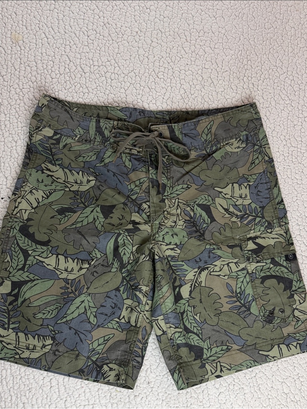 Converse Olive and Dark Green Leaf-Print Swim Shorts